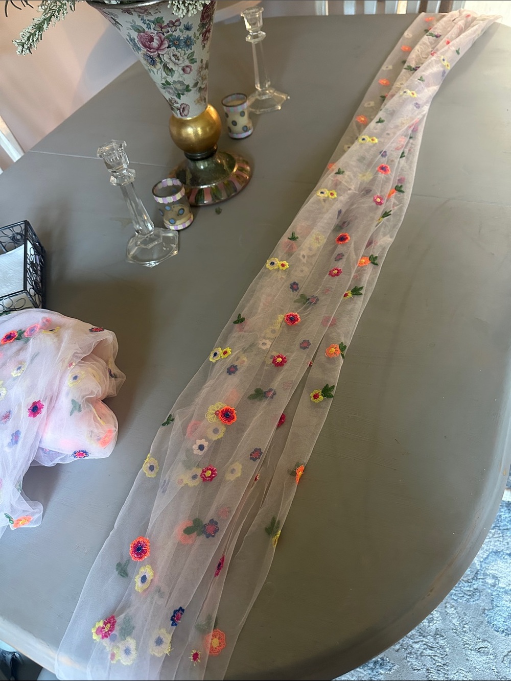 Runner or Sheer ~Embroidered  multicolor Floral  - - Picture 3 of 3